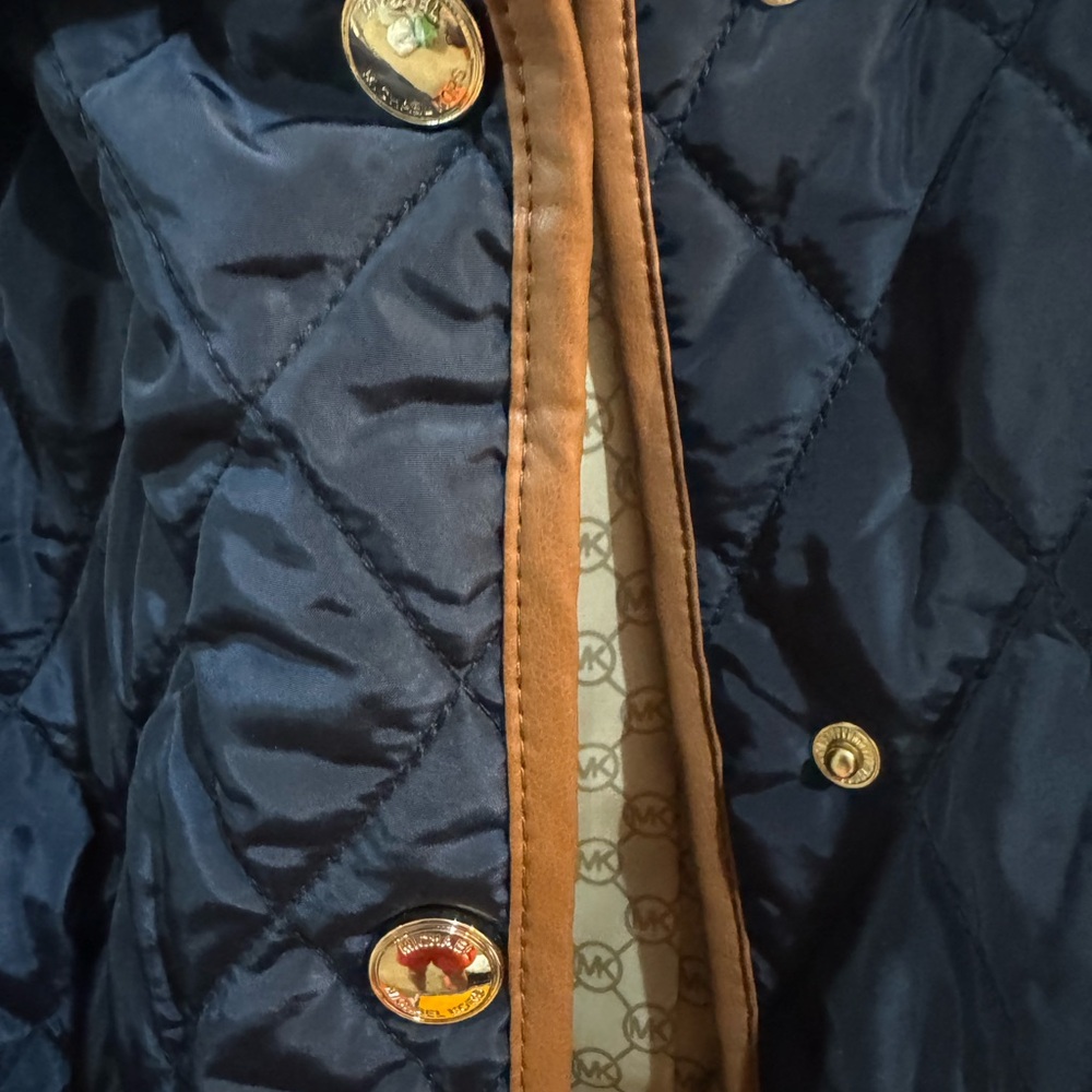 Michael Kors Navy Quilted Jacket with Tan Trim - Picture 2 of 9